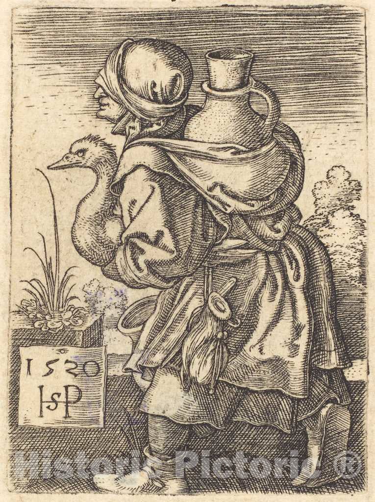 Art Print : Sebald Beham, Peasant Woman Going to Market, 1520 - Vintage Wall Art