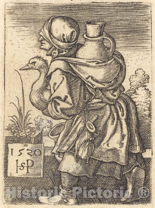 Art Print : Sebald Beham, Peasant Woman Going to Market, 1520 - Vintage Wall Art