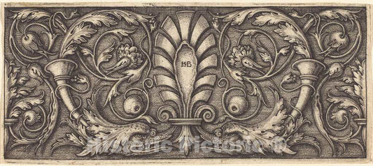 Art Print : Sebald Beham, Ornament with Two Grotesque Dolphins - Vintage Wall Art