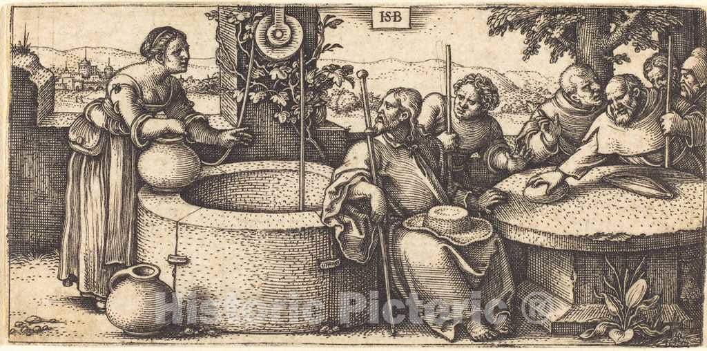 Art Print : Sebald Beham, Christ and The Woman of Samaria - Vintage Wall Art