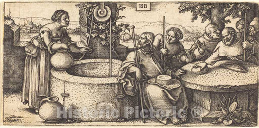 Art Print : Sebald Beham, Christ and The Woman of Samaria - Vintage Wall Art