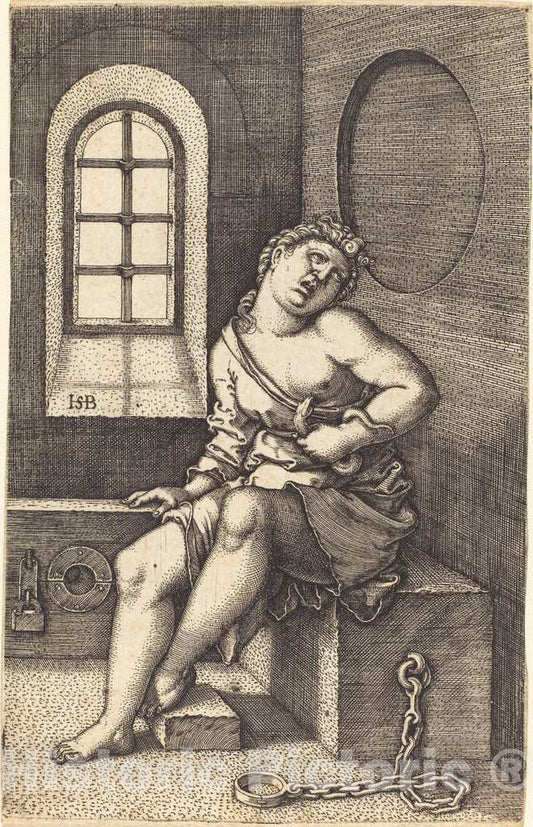 Art Print : Sebald Beham, Cleopatra Seated - Vintage Wall Art