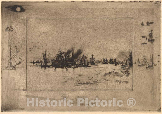 Art Print : FÃ©lix-Hilaire Buhot, Le Port aux Mouettes (Port with Seagulls), 1886 - Vintage Wall Art