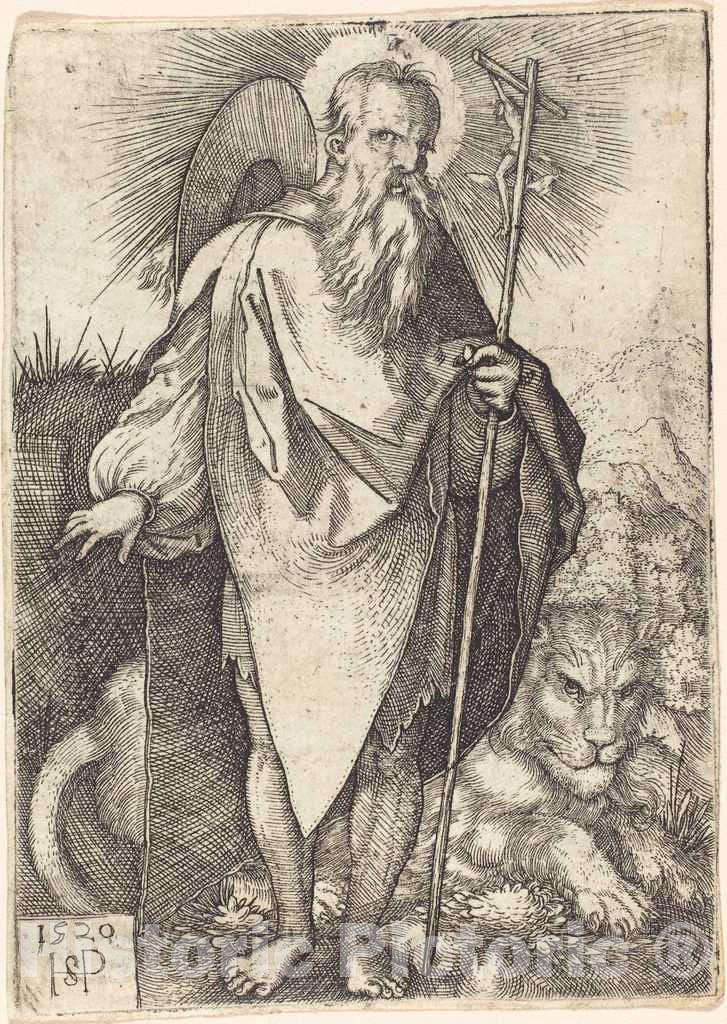 Art Print : Sebald Beham, Saint Jerome Standing, 1520 - Vintage Wall Art