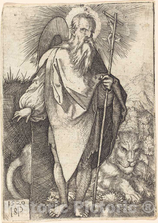 Art Print : Sebald Beham, Saint Jerome Standing, 1520 - Vintage Wall Art