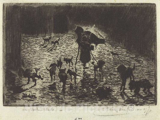 Art Print : FÃ©lix-Hilaire Buhot, Les Noctambules (The Night Prowlers), c.1877 - Vintage Wall Art