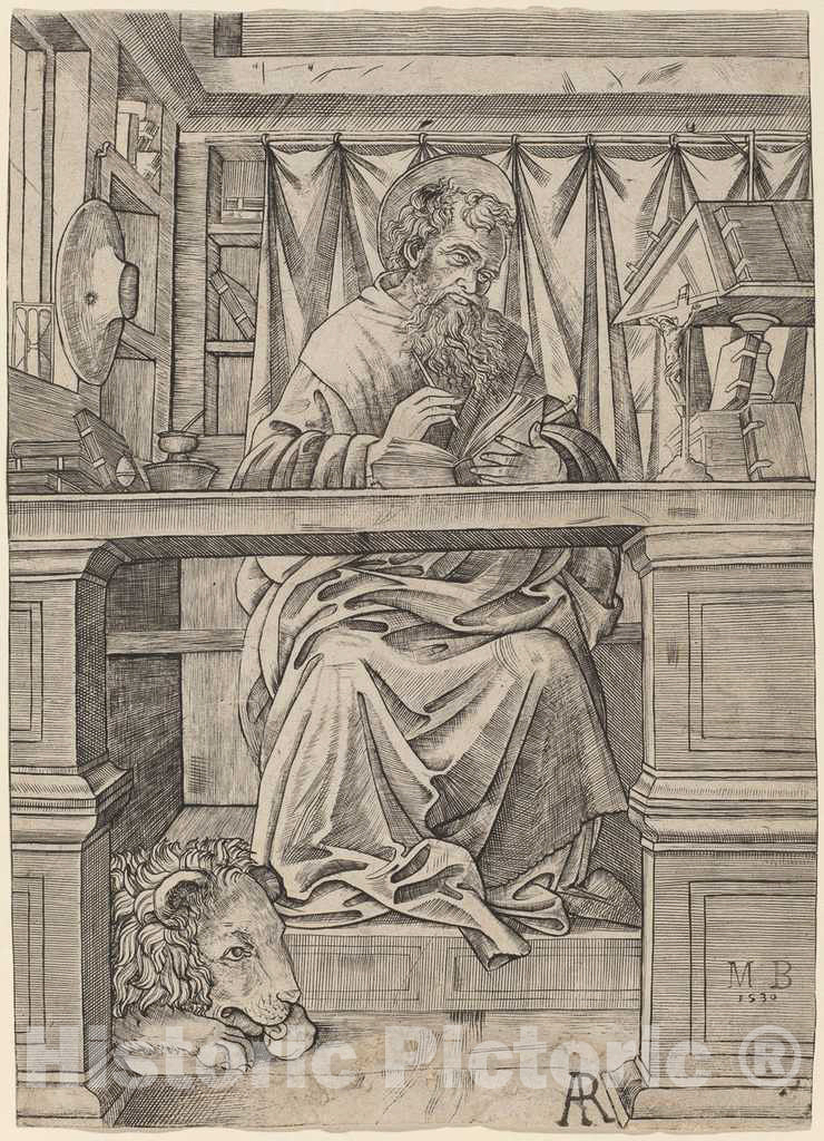Art Print : Giovanni Antonio da Brescia, Saint Jerome in His Study, c. 1510 - Vintage Wall Art