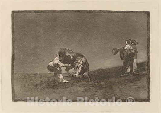 Art Print : Francisco de Goya, El mismo vuelca un Toro en la Plaza de Madrid (The Same Man Throws a Bull in The Ring at Madrid), in or Before 1816 - Vintage Wall Art