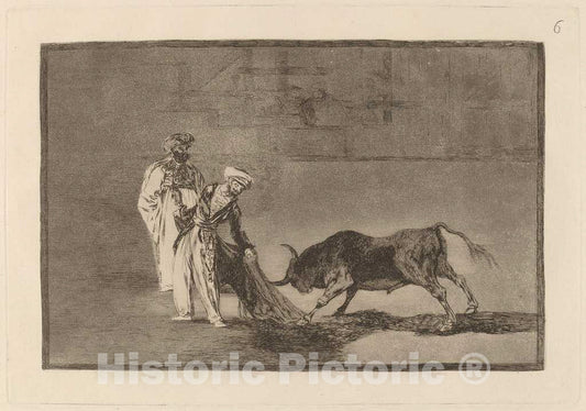 Art Print : Francisco de Goya, The Moors Make a Different Play in The Ring Calling The Bull with Their Burnous, in or Before 1816 - Vintage Wall Art