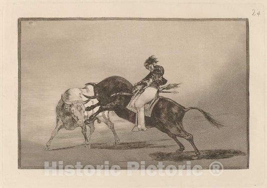 Art Print : Francisco de Goya, The Same Ceballos Mounted on Another Bull Breaks Short Spears in The Ring at Madrid, in or Before 1816 - Vintage Wall Art