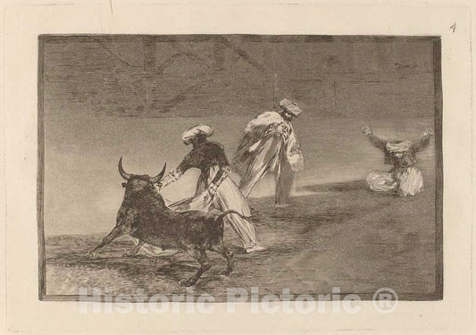 Art Print : Francisco de Goya, Capean otro encerrado (They Play Another with The Cape in an Enclosure), in or Before 1816 - Vintage Wall Art