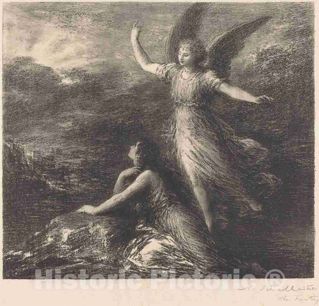 Art Print : Henri Fantin-Latour, Debut from Paradise and The Peri (2nd Plate), 1894 - Vintage Wall Art