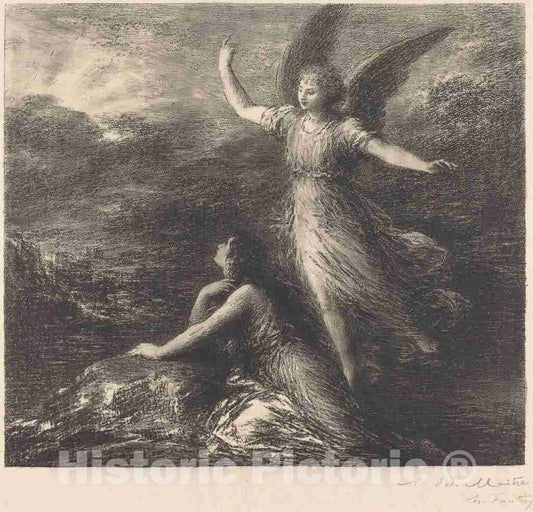 Art Print : Henri Fantin-Latour, Debut from Paradise and The Peri (2nd Plate), 1894 - Vintage Wall Art