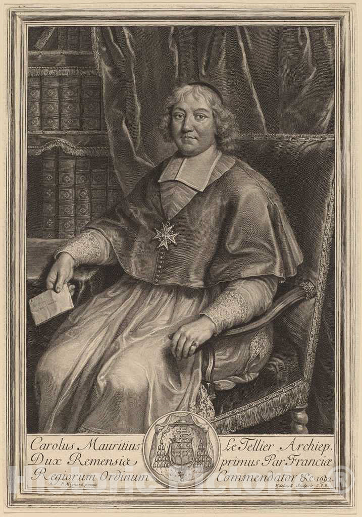 Art Print : Edelinck After Mignard I, Charles-Maurice Le Tellier - Vintage Wall Art