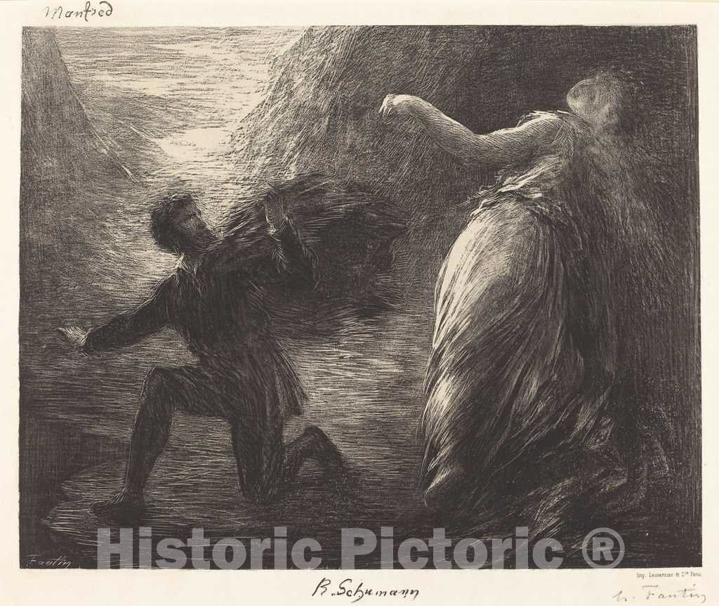 Art Print : Henri Fantin-Latour, Manfred and Astarte (1st Plate), 1879 - Vintage Wall Art