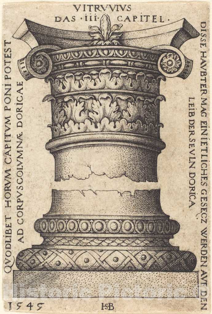 Art Print : Sebald Beham, Capital and Base of a Column, 1545 - Vintage Wall Art