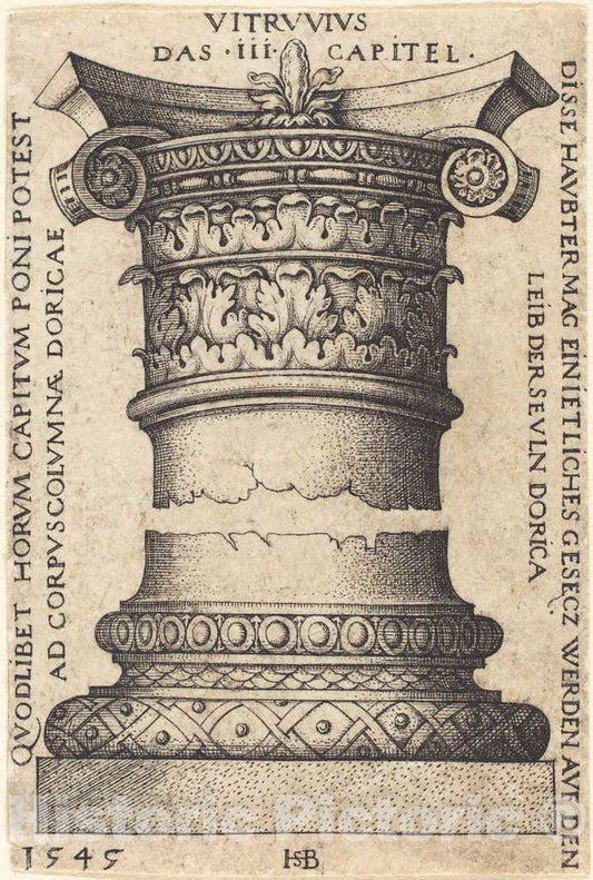 Art Print : Sebald Beham, Capital and Base of a Column, 1545 - Vintage Wall Art