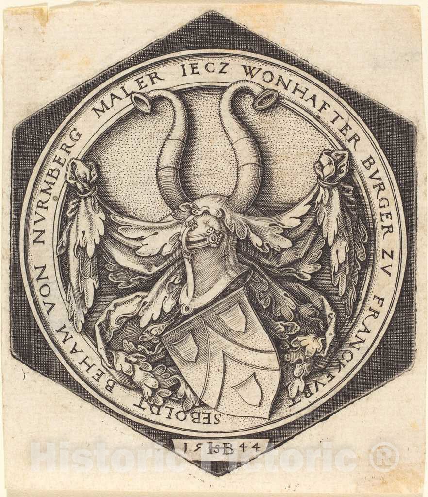 Art Print : Sebald Beham, Coat of Arms of H.S. Beham, 1544 - Vintage Wall Art