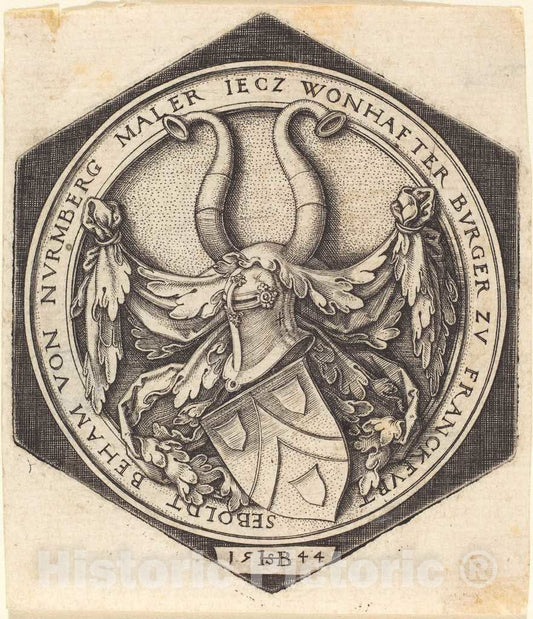 Art Print : Sebald Beham, Coat of Arms of H.S. Beham, 1544 - Vintage Wall Art