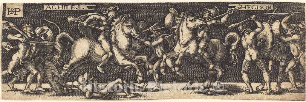 Art Print : Sebald Beham, Achilles and Hector - Vintage Wall Art