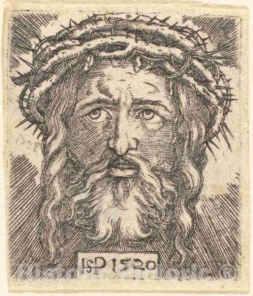Art Print : Sebald Beham, The Head of Christ, 1520 - Vintage Wall Art