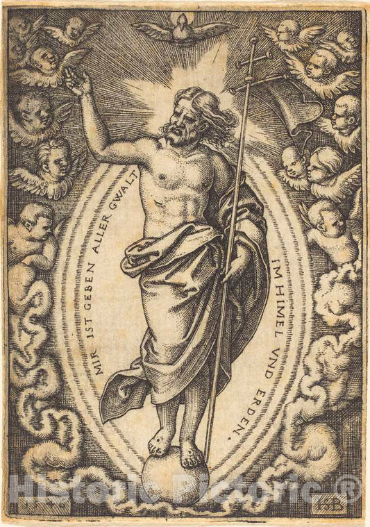 Art Print : Sebald Beham, Christ on The Globe, 1546 - Vintage Wall Art