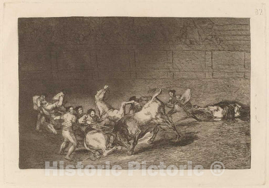 Art Print : Francisco de Goya, Two Teams of Picadors Thrown One After The Other by a Single Bull, in or Before 1816 - Vintage Wall Art