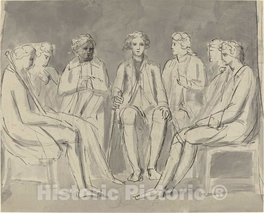 Art Print : William Blake, Group of Men Seated in a Circle [Recto], c.1783 - Vintage Wall Art