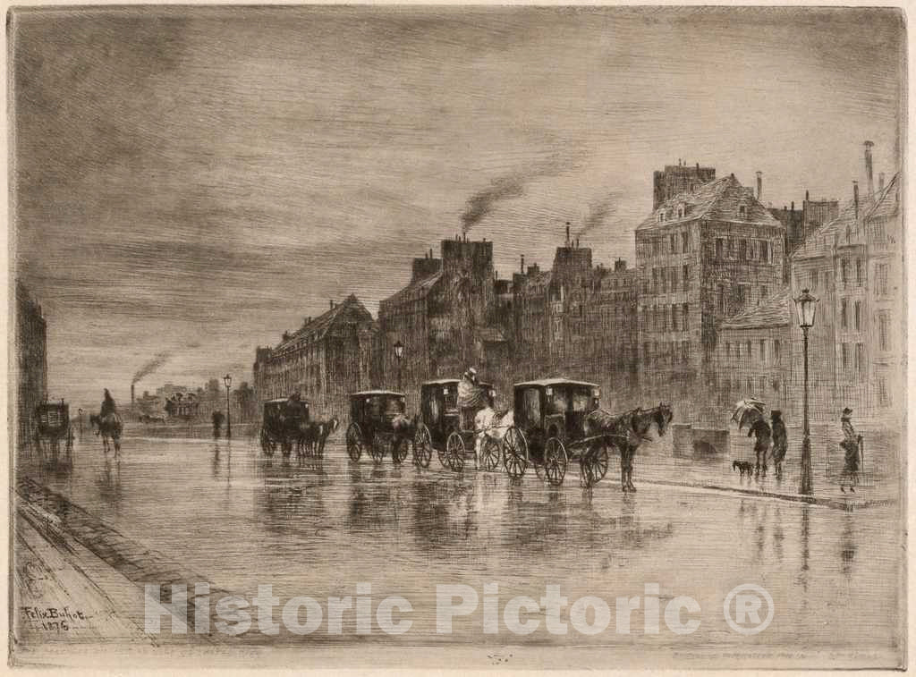 Art Print : FÃ©lix-Hilaire Buhot, Une MatinÃ©e d'Hiver au Quai de l'Hotel-Dieu (Winter Morning on The Quai de l'Hotel-Dieu), 1876 - Vintage Wall Art