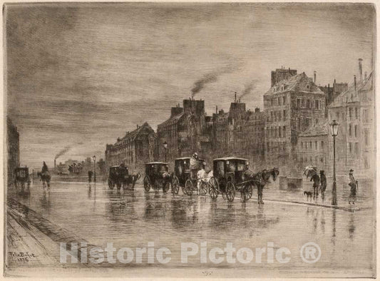 Art Print : FÃ©lix-Hilaire Buhot, Une MatinÃ©e d'Hiver au Quai de l'Hotel-Dieu (Winter Morning on The Quai de l'Hotel-Dieu), 1876 - Vintage Wall Art