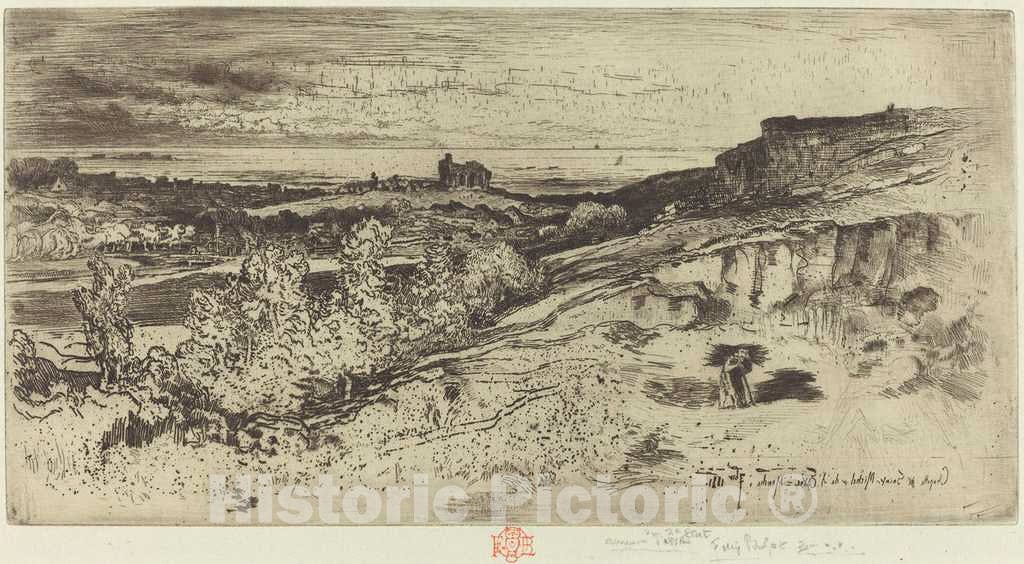 Art Print : FÃ©lix-Hilaire Buhot, La Chapelle Saint-Michel Ã  l'Estre (The Chapel Saint-Michel at l'Estre), 1881 - Vintage Wall Art
