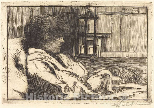 Art Print : Albert Besnard, Woman Reading in The Atelier (La Lecture Dans l'atelier), 1887 - Vintage Wall Art