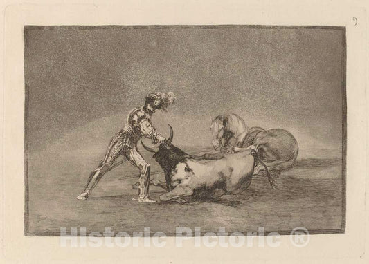 Art Print : Francisco de Goya, A Spanish Knight Kills The Bull After Having Lost His Horse, in or Before 1816 - Vintage Wall Art