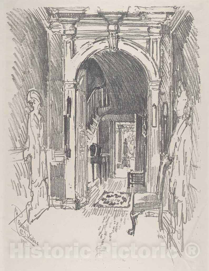 Art Print : Joseph Pennell, Hallway at Dr. Wister's, 1912 - Vintage Wall Art
