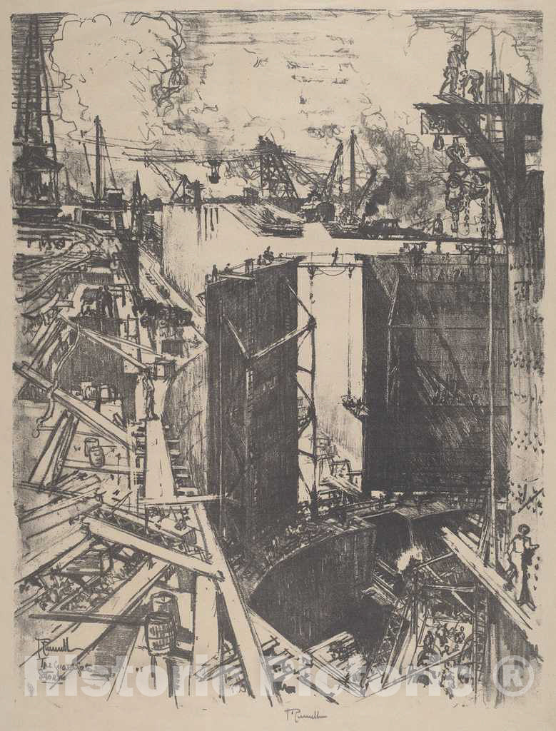 Art Print : Joseph Pennell, The Guard Gate, Gatun Lock, 1912 - Vintage Wall Art