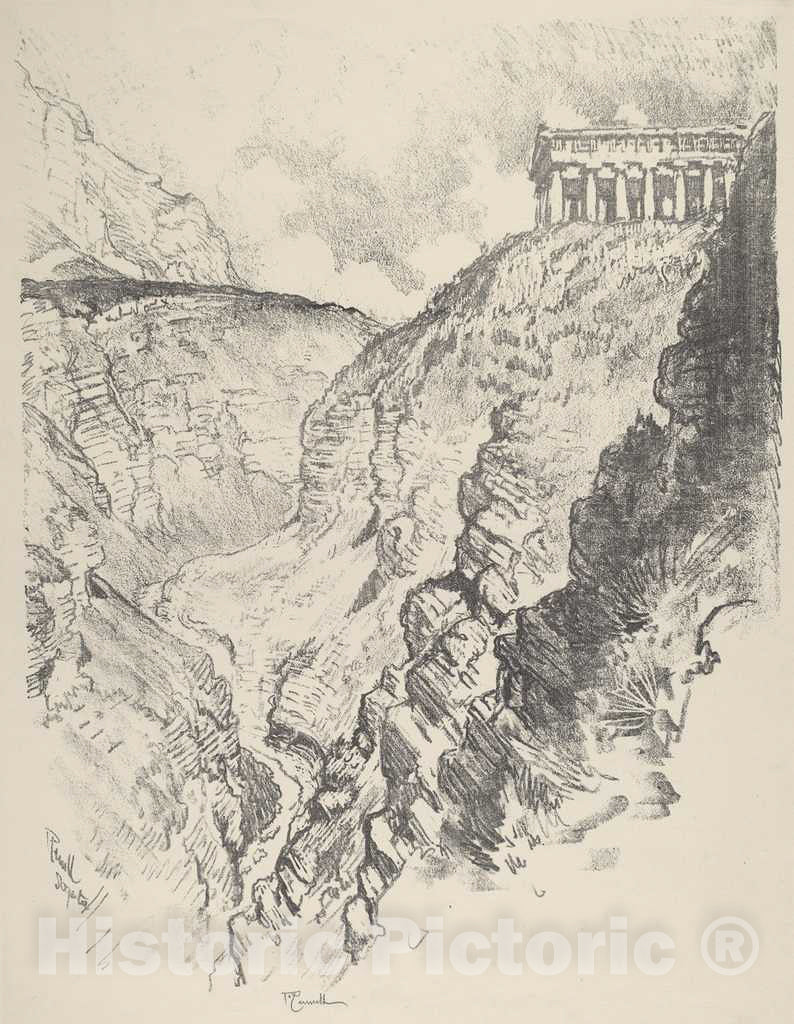 Art Print : Joseph Pennell, Temple Over The Canon, Segesta, 1913 - Vintage Wall Art