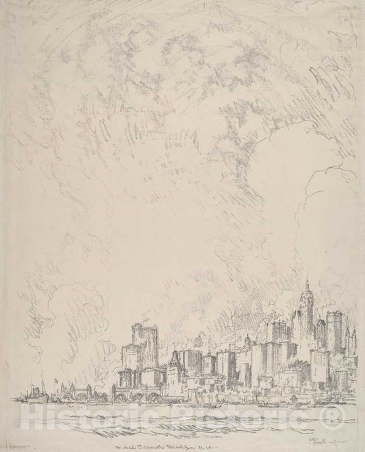 Art Print : Joseph Pennell, New York from Brooklyn, 1910 - Vintage Wall Art