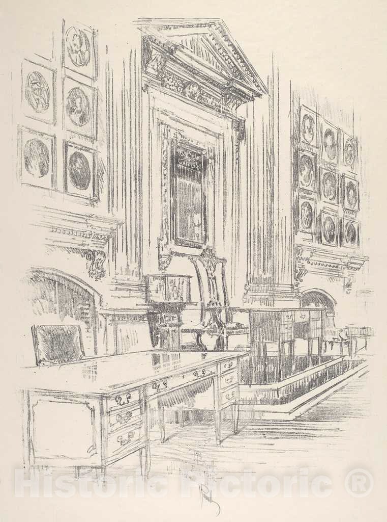 Art Print : Joseph Pennell, Table and Chair, Signers' Room, Independence Hall, 1912 - Vintage Wall Art