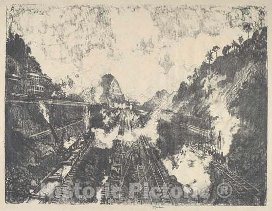 Art Print : Joseph Pennell, The Cut, Looking Toward Ancon Hill, 1912 - Vintage Wall Art