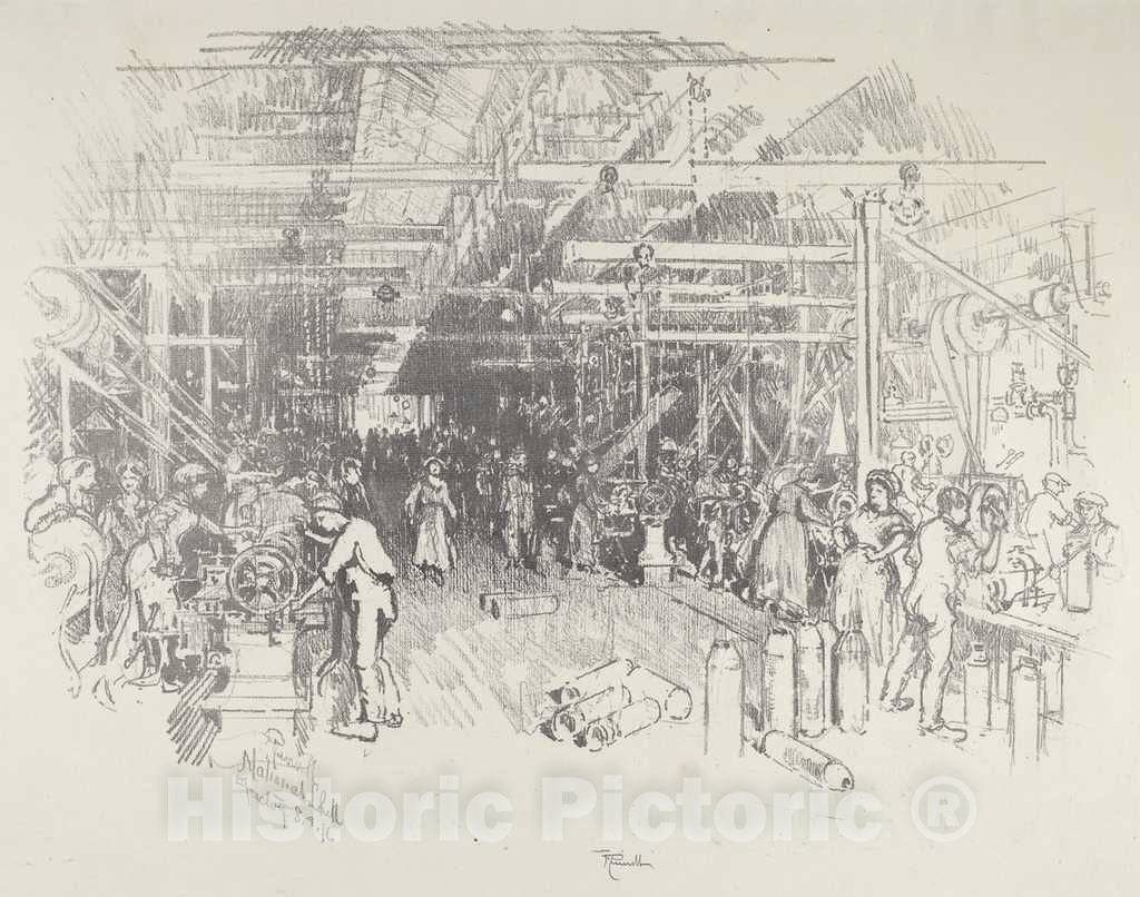 Art Print : Joseph Pennell, The Shell Factory, 1916 - Vintage Wall Art