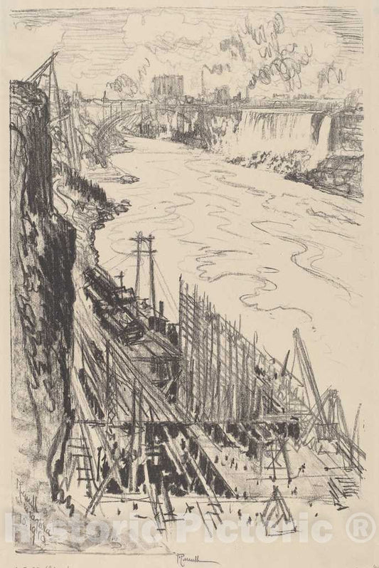 Art Print : Joseph Pennell, Building a Power House, 1910 - Vintage Wall Art