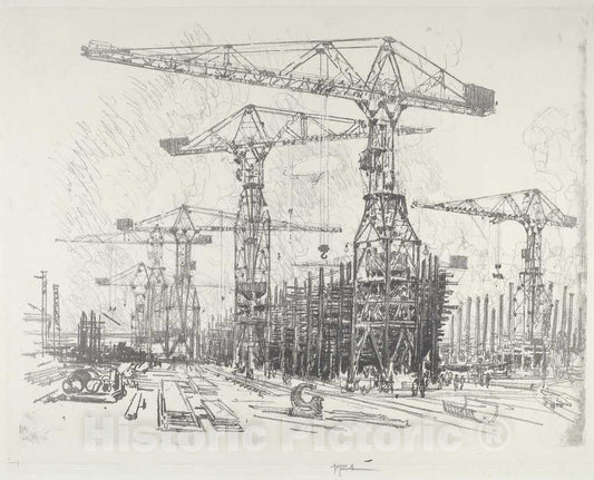 Art Print : Joseph Pennell, The Old Shipyard, 1916 - Vintage Wall Art
