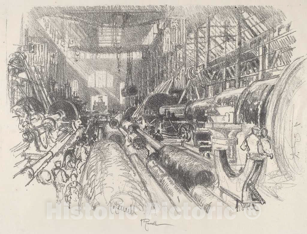 Art Print : Joseph Pennell, The Biggest Lathe in The World, 1917 - Vintage Wall Art
