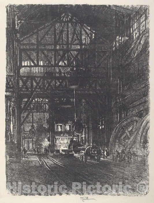 Art Print : Joseph Pennell, The Armour Plate Press, 1917 - Vintage Wall Art