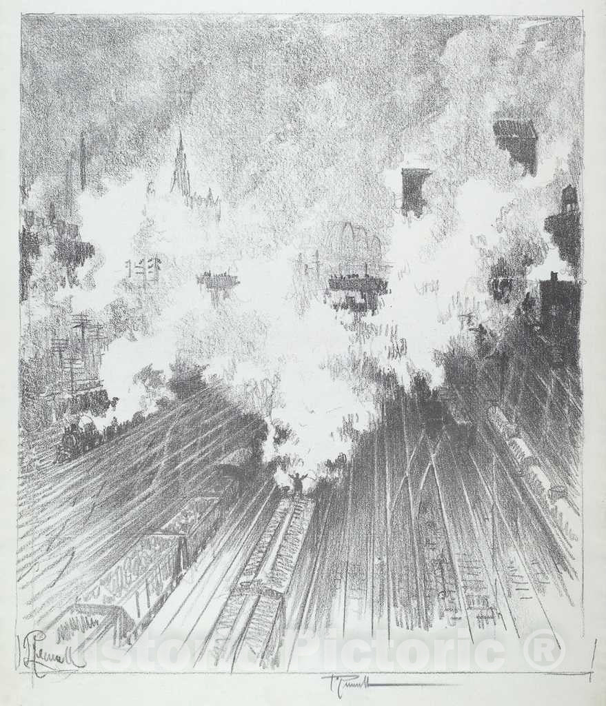 Art Print : Joseph Pennell, Train Yard, St. Louis, 1919 - Vintage Wall Art