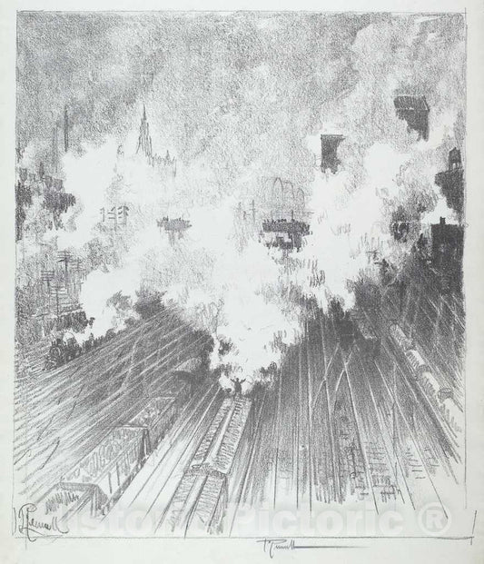 Art Print : Joseph Pennell, Train Yard, St. Louis, 1919 - Vintage Wall Art