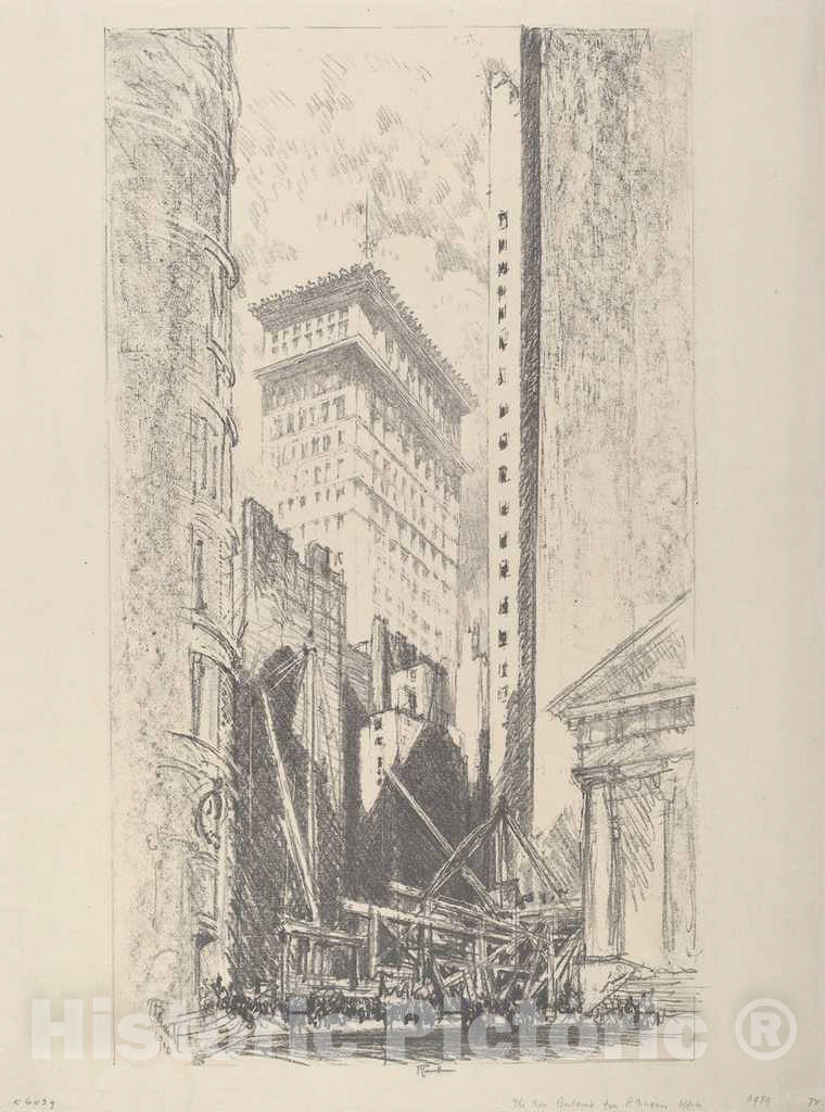 Art Print : Joseph Pennell, Rebuilding Broad Street, 1910 - Vintage Wall Art