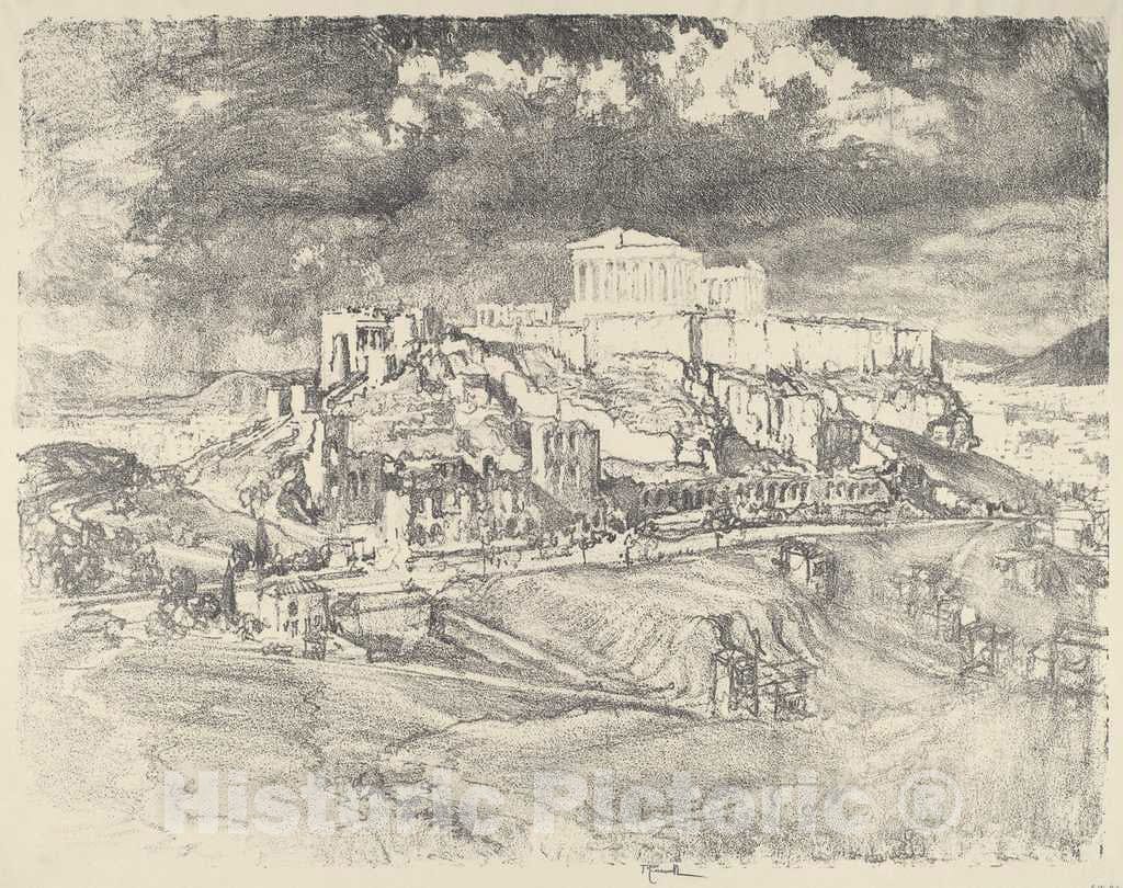 Art Print : Joseph Pennell, Storm Behind The Acropolis, 1913 - Vintage Wall Art