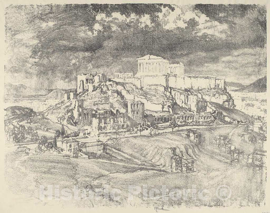 Art Print : Joseph Pennell, Storm Behind The Acropolis, 1913 - Vintage Wall Art