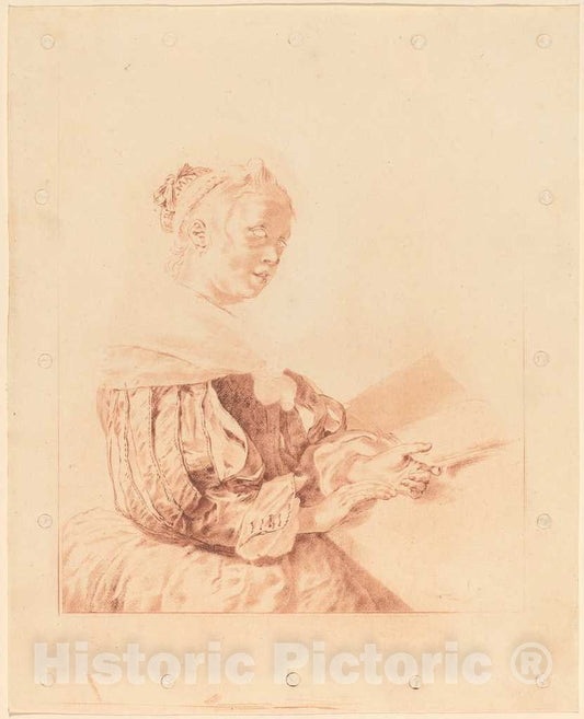 Art Print : Amstel and Kornlein After Gerrit Dou, Young Girl at The Keyboard, 1767 - Vintage Wall Art
